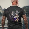 キャットバンド-ベース、ギター、ドラムセットのロックキティ メンズTシャツ バックプリント 高齢者への贈り物