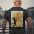 ゴッホ ひまわり 面白い 猫 アート 絵画 メンズTシャツ バックプリント 高齢者への贈り物