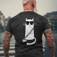 バスクラリネットを弾くサングラスをかけた面白い猫 メンズTシャツ バックプリント 高齢者への贈り物