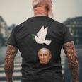 プーチンの頭に平和の鳩の糞、世界は平和を望んでいる メンズTシャツ バックプリント 高齢者への贈り物