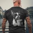 ボストンテリア ドリンク アイスコーヒー 面白い Bostie Dog Meme メンズTシャツ バックプリント 高齢者への贈り物