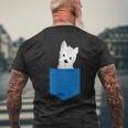 ポケットに犬のウェスティ犬テリアフロントポケット胸 メンズTシャツ バックプリント 高齢者への贈り物