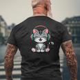 ミュージック・キャッツ ミュージシャンのための音符の衣装 ヘッドフォン猫 メンズTシャツ バックプリント 高齢者への贈り物
