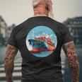 大型輸送船 カーゴコンテナ船愛好家向け メンズTシャツ バックプリント 高齢者への贈り物