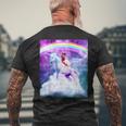 宇宙パグ 雲の上のレインボーユニコーン メンズTシャツ バックプリント 高齢者への贈り物