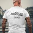 Chicago Illinois Skyline Buildings Architecture Souvenir Men's Back Print T-Shirt Gifts for Old Men