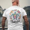 かわいいウミガメオーストラリア、楽しいトロピカルフラワーとハート メンズTシャツ バックプリント 高齢者への贈り物