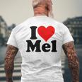 アイ・ラブ・ハート・メル・メルビン・メラニー・メリンダ・メリッサ・メロディ メンズTシャツ バックプリント 高齢者への贈り物