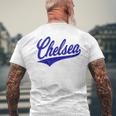 チェルシー ロンドン イングランド バーシティ スクリプト クラシック スポーツ ジャージ メンズTシャツ バックプリント 高齢者への贈り物