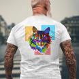 ペイントされた猫の顔 カラフル レインボー アートデザイン ギフトに最適 メンズTシャツ バックプリント 高齢者への贈り物