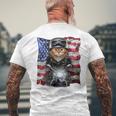 三毛猫 オレンジ猫 ねこ バイク 星条旗 アメリカ メンズTシャツ バックプリント 高齢者への贈り物