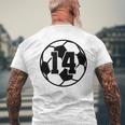 数字 14 Fourn サッカーボール Futbol メンズTシャツ バックプリント 高齢者への贈り物