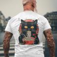 麺 猫 ラーメン好き 和食 猫 アート デザイン メンズTシャツ バックプリント 高齢者への贈り物