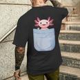 Axolotl ポケットに入った魚 両生類 ペット ホワイト アホロートル トカゲ メンズTシャツ バックプリント 彼への贈り物