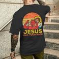 Jesus Has Your Back Jiu Jitsu レトロ クリスチャン メンズ レディース キッズ メンズTシャツ バックプリント 彼への贈り物
