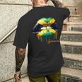 Lips Jamaican Flag Jamaica Love Travelacation メンズTシャツ バックプリント 彼への贈り物