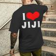 I Love Jiji 愛 ハート じーじ じいじ おじいさん 父の日 家族 家族写真 記念写真 おもしろ かわいい メンズTシャツ バックプリント 彼への贈り物