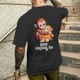 Punch Keep Holding On Cute Baby Monkey グラフィック メンズTシャツ バックプリント 彼への贈り物