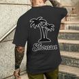 Shonan（湘南）サーファー ヤシの木 パームツリー（黒 ブラック 文字）【47都道府県】ジモt ティ メンズTシャツ バックプリント 彼への贈り物