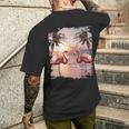 かわいいカラフルなフラミンゴヤシの木 メンズTシャツ バックプリント 彼への贈り物