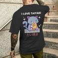 たい焼きが大好き かわいい かわいい 猫がたい焼きを食べる 日本アニメ メンズTシャツ バックプリント 彼への贈り物