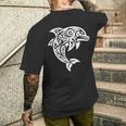 イルカ ポリネシアン トライバル マオリ ライトパターン イルカ 長袖tシャツ メンズTシャツ バックプリント 彼への贈り物