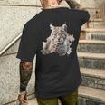 オイル スケッチ ワイルドライフ ボブキャット オレンジ ボブキャット メンズTシャツ バックプリント 彼への贈り物