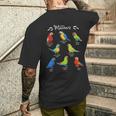 カラフルな8種のインコ コンゴウインコ メンズTシャツ バックプリント 彼への贈り物