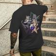 キャットバンド-ベース、ギター、ドラムセットのロックキティ メンズTシャツ バックプリント 彼への贈り物