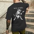 ギターを弾くクールな猫、ヘビーな「Meowtal」メタルパンクロックファン。 メンズTシャツ バックプリント 彼への贈り物