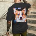 コーギー・ポートレート キュビズム・アート メンズTシャツ バックプリント 彼への贈り物