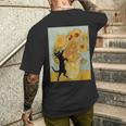 ゴッホ ひまわり 面白い 猫 アート 絵画 メンズTシャツ バックプリント 彼への贈り物