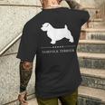 ノーフォークテリア犬の白いシルエット メンズTシャツ バックプリント 彼への贈り物