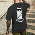 バスクラリネットを弾くサングラスをかけた面白い猫 メンズTシャツ バックプリント 彼への贈り物
