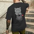 ブリティッシュショートヘア猫 ポケットの中 のぞくかわいい子猫 長袖tシャツ メンズTシャツ バックプリント 彼への贈り物