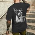 ボストンテリア ドリンク アイスコーヒー 面白い Bostie Dog Meme メンズTシャツ バックプリント 彼への贈り物