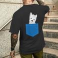 ポケットに犬のウェスティ犬テリアフロントポケット胸 メンズTシャツ バックプリント 彼への贈り物