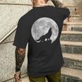 月に吠えるオオカミのシルエット。 メンズTシャツ バックプリント 彼への贈り物