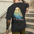 枝に腰掛けたチャーミングなセキセイインコ メンズTシャツ バックプリント 彼への贈り物