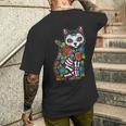 猫 シュガー スカル メキシコ カラベラ 死者の日 ハロウィン メンズTシャツ バックプリント 彼への贈り物
