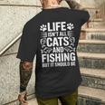 猫と釣り漁師 おもしろ釣り メンズTシャツ バックプリント 彼への贈り物