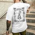 Aloha ハワイ ダンサー ヤシの木 ハイビスカス ウクレレ ルアウ ラインアート メンズTシャツ バックプリント 彼への贈り物