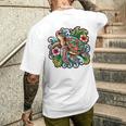 アロハ ウミガメ ハワイアン ホヌ フラワー ウェーブ オーシャン メンズTシャツ バックプリント 彼への贈り物