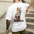 キツネ アニマル柄 モチーフ 抽象 イラスト 描画 狐 メンズTシャツ バックプリント 彼への贈り物