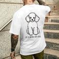 トイ プードル シルエット ラインアート 犬がいると人生はもっと楽しい デザイン メンズTシャツ バックプリント 彼への贈り物