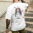 バセットハウンド ハートグラス バレンタインデー 犬 ママ メンズTシャツ バックプリント 彼への贈り物