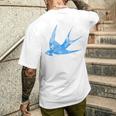 古びたツバメの青い鳥 シルエット 鳥 鳥 イラスト メンズTシャツ バックプリント 彼への贈り物