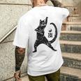 太極拳の練習をしている陽気な猫 陰陽 長袖tシャツ メンズTシャツ バックプリント 彼への贈り物
