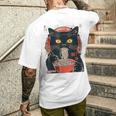 麺 猫 ラーメン好き 和食 猫 アート デザイン メンズTシャツ バックプリント 彼への贈り物