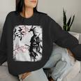 Samurai Giraffe Ninja Budo Japan Worrior Cherry Blosson レディーススウェットシャツ 彼女への贈り物